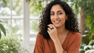 Zeya wearing Black Band Matching Couple Moon and Sun Promise Ring set for Matching Couple Rings Black And Green Titanium: A Complete Guide | The Colourful Aura