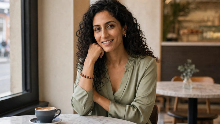 Zeya wearing Silver Plated Large Rudraksha Hindu Unisex Bracelet for Sterling Silver Bracelet: Ideas for Everyday and Occasion Wear | The Colourful Aura