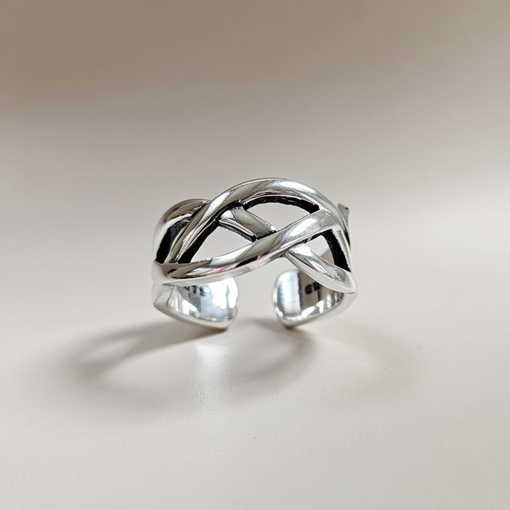 925 Twisted Silver Boho Chunky Cross Braid Stackable Cuff Ring