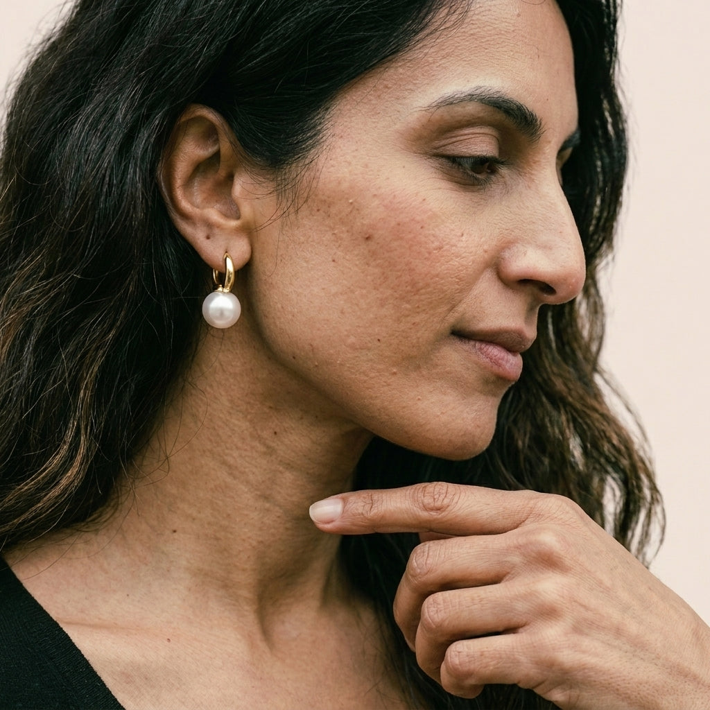 Gold Hoop Pearl Drop Earrings