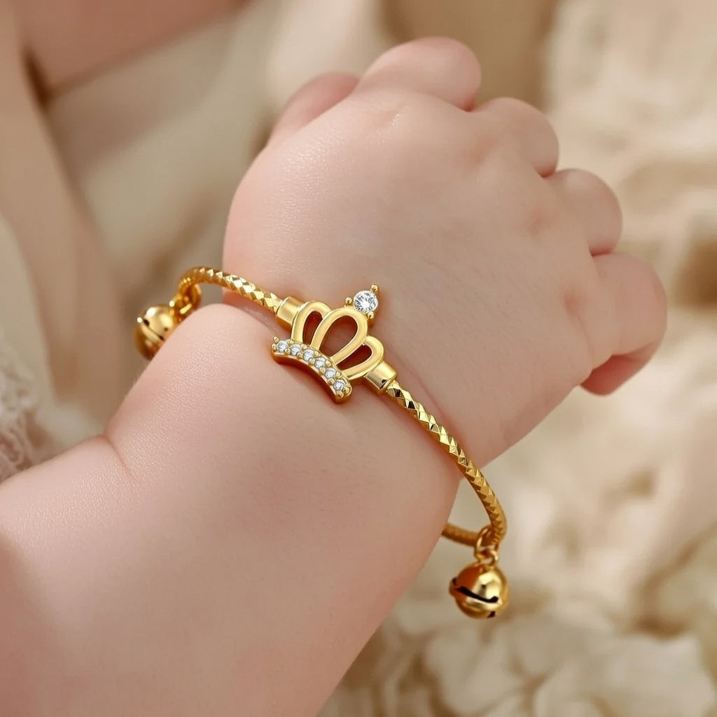 Zircon Crown Charm Adjustable Brass Bracelet for Kids