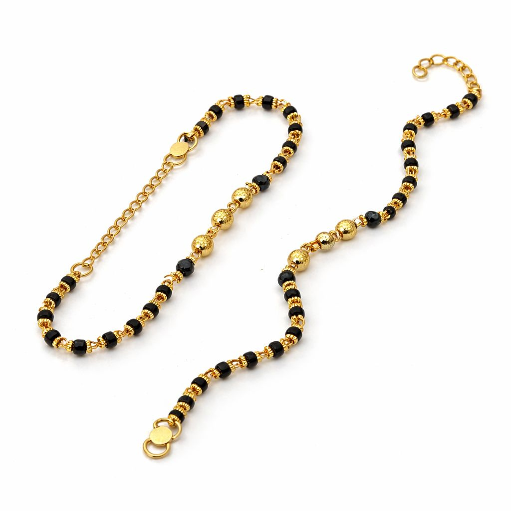 Gold Plated Three Ball Black Bead Kids Nazar Bracelet