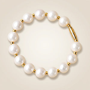 12mm White Pearl Beaded Bracelet with Gold Screw Lock Clasp (Close-up Detail) | The Colourful Aura