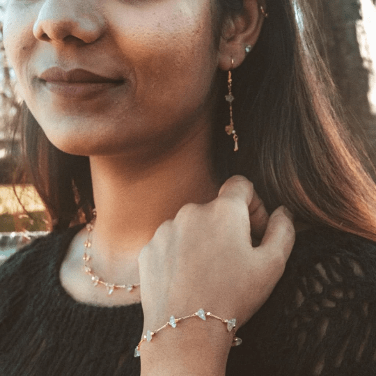 Gold Crystal Quartz Minimalist Healing Dainty Pink White Crystal Bracelet