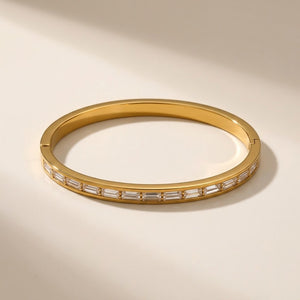 18ct Gold Plated Clear Baguette Crystal Hinged Bangle Bracelet — Boho Jewellery UK | The Colourful Aura