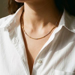 18ct Gold Plated Dual Tone Textured Bead Snake Chain Necklace 17 Inch (Close-up Detail) | The Colourful Aura
