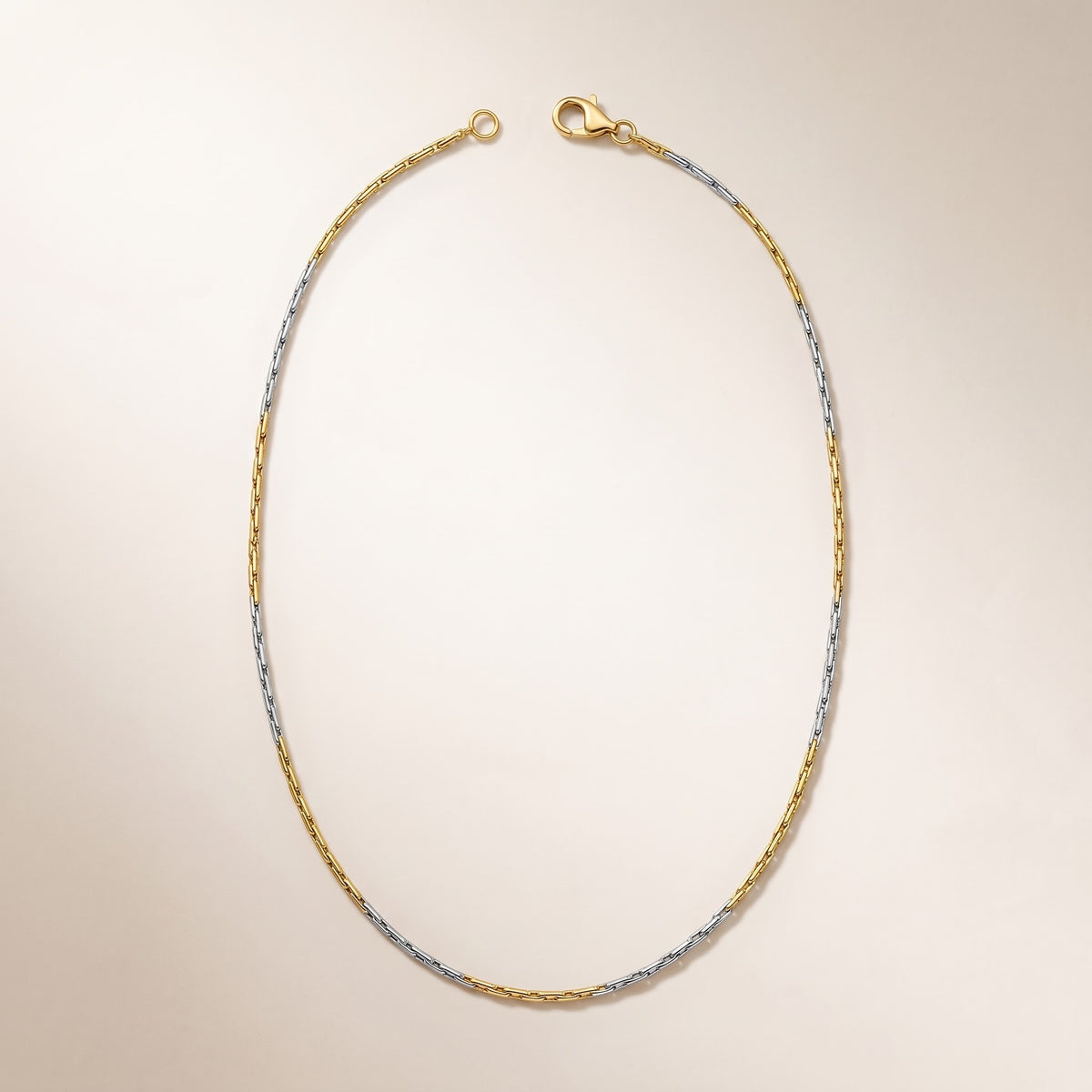18ct Gold Plated Two Tone Rectangular Link Chain Necklace 17 Inch — Boho Jewellery UK | The Colourful Aura