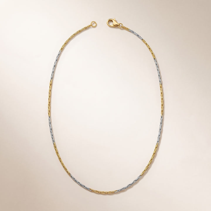 18ct Gold Plated Two Tone Rectangular Link Chain Necklace 17 Inch — Boho Jewellery UK | The Colourful Aura