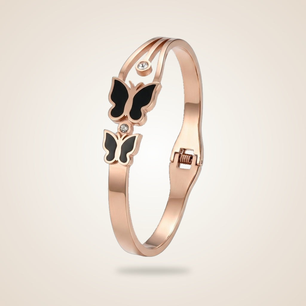 Rose Gold Dual Butterfly Slim Magnetic Design Bangle Bracelet — Boho Jewellery UK | The Colourful Aura