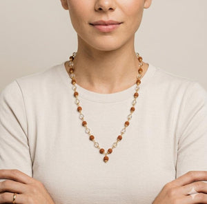 18ct Gold Plated Rudraksha & Crystal Beaded Spiritual Necklace – The Colourful Aura