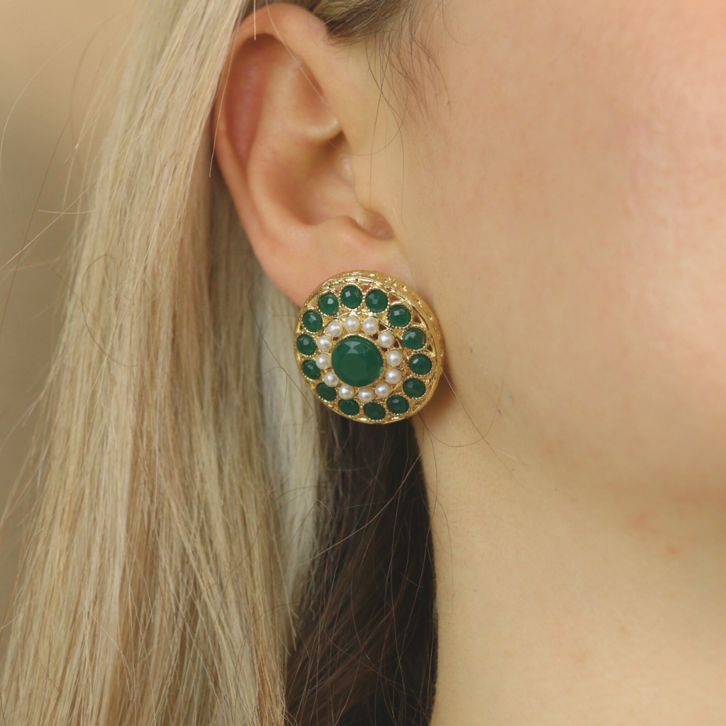 Multi-Strand Ethnic Pearl Green Stone Victorian Bridal Diana Set