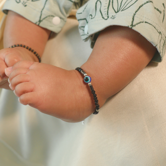 Black Beaded Evil eye Kids Nazar Bracelets in Silver