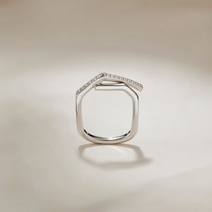 Hexagonal Silver Elegant Zircon Geometric Stackable Ring — Boho Jewellery UK | The Colourful Aura