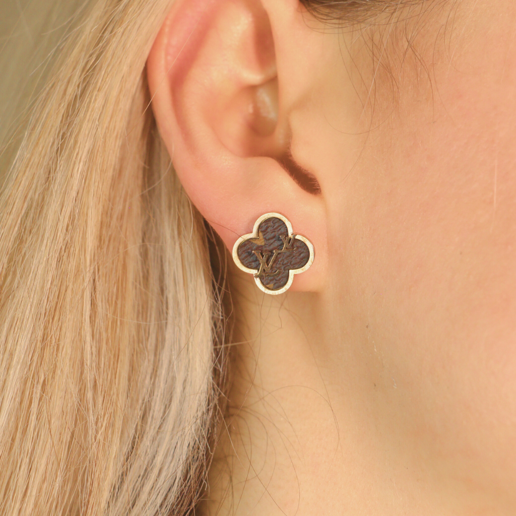 Large Black Clover Elegant Rose Gold Plated Stud Earrings — Boho Jewellery UK | The Colourful Aura