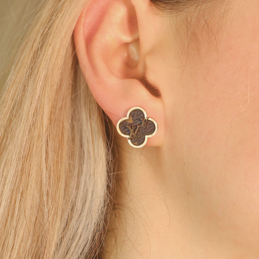 Large Black Clover Elegant Rose Gold Plated Stud Earrings