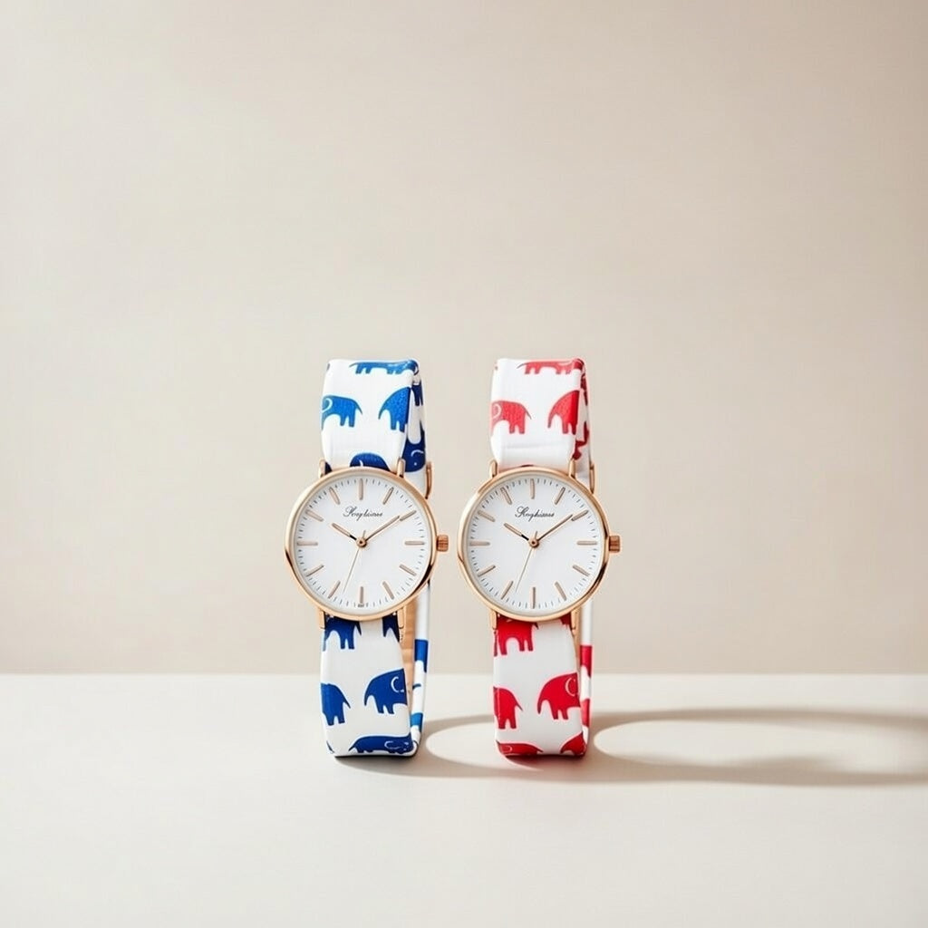 Elephant Print Changeable Fabric Cotton Tie Knot Strap Geneva Women Wristwatch — Boho Jewellery UK | The Colourful Aura