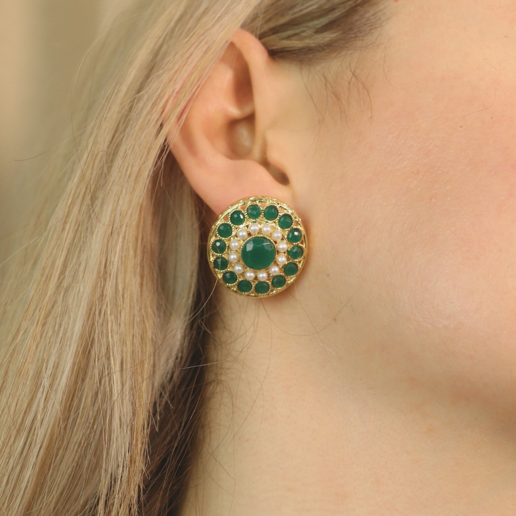 Multi-Strand Ethnic Pearl Green Stone Victorian Bridal Diana Set
