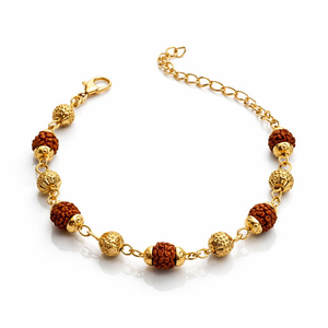 Indian Shiva Rudraksha Gold Beaded Hindu Bracelet (Close-up Detail) | The Colourful Aura