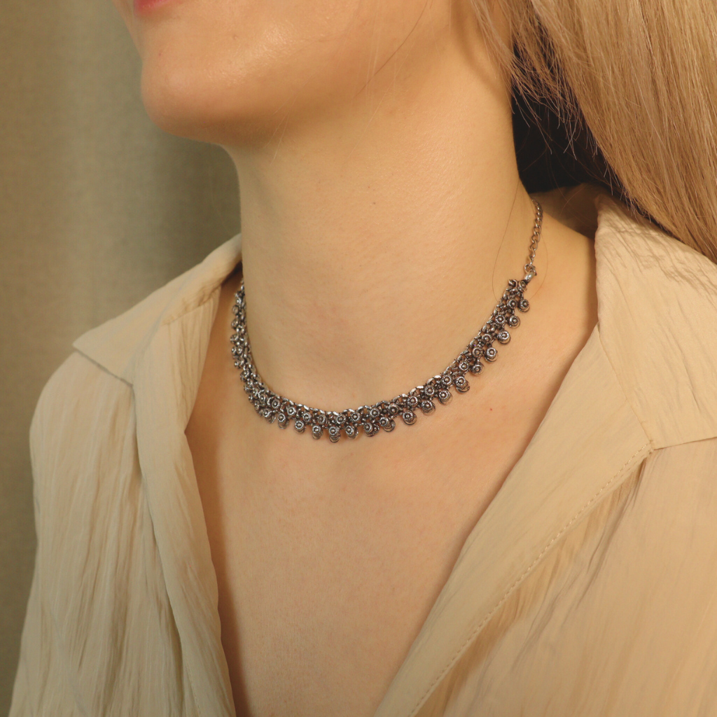 Statement Elegance Chain Indian Oxidised Boho Choker Temple Choker Necklace