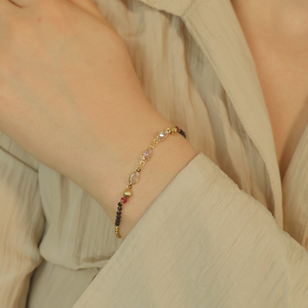 Minimalistic Black Beaded Stone Slim Mangalsutra bracelet