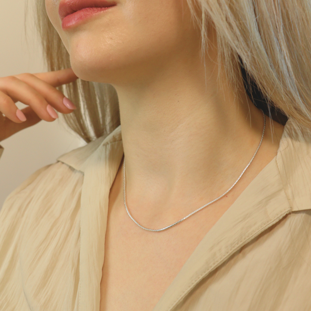 925 Sterling Silver Plain Braided Thin Minimalist Unisex Chain Choker Necklace