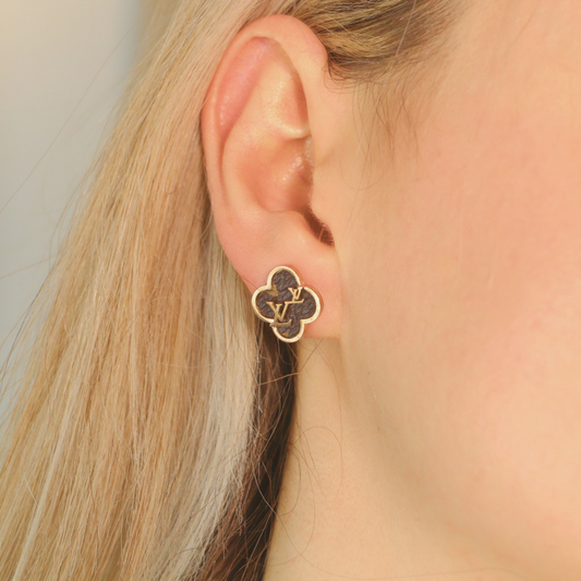 Large Black Clover Elegant Rose Gold Plated Stud Earrings