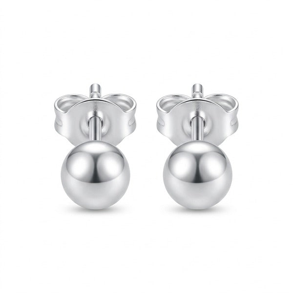 2mm Pure Silver Solid Unisex Round Ball Minimalist Dainty Everyday Studs Earrings (Close-up Detail) | The Colourful Aura