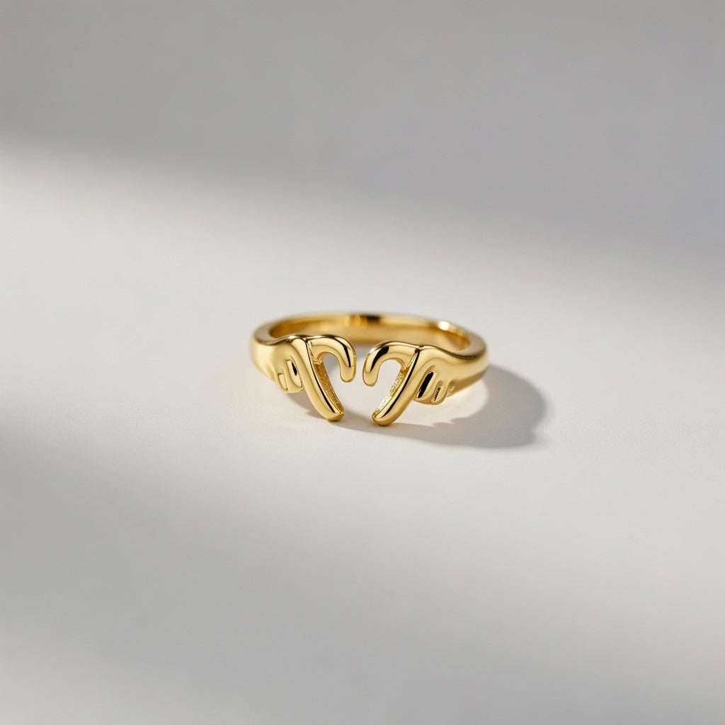 925 Silver Gold Hand Heart Couple Love Adjustable Stackable Ring – The Colourful Aura