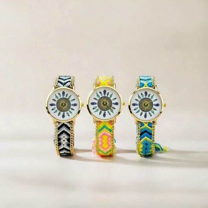 Boho Mandala Dial Jute Braided Bracelet Wrist Watch for Women