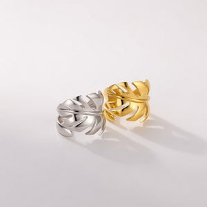 Tropical Monstera Plant Leaf Open Statement Gold/SIlver Ring — Boho Jewellery UK | The Colourful Aura