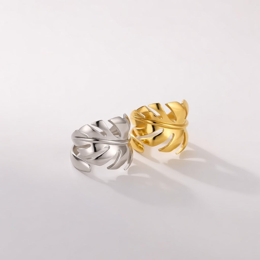 Tropical Monstera Plant Leaf Open Statement Gold/SIlver Ring — Boho Jewellery UK | The Colourful Aura
