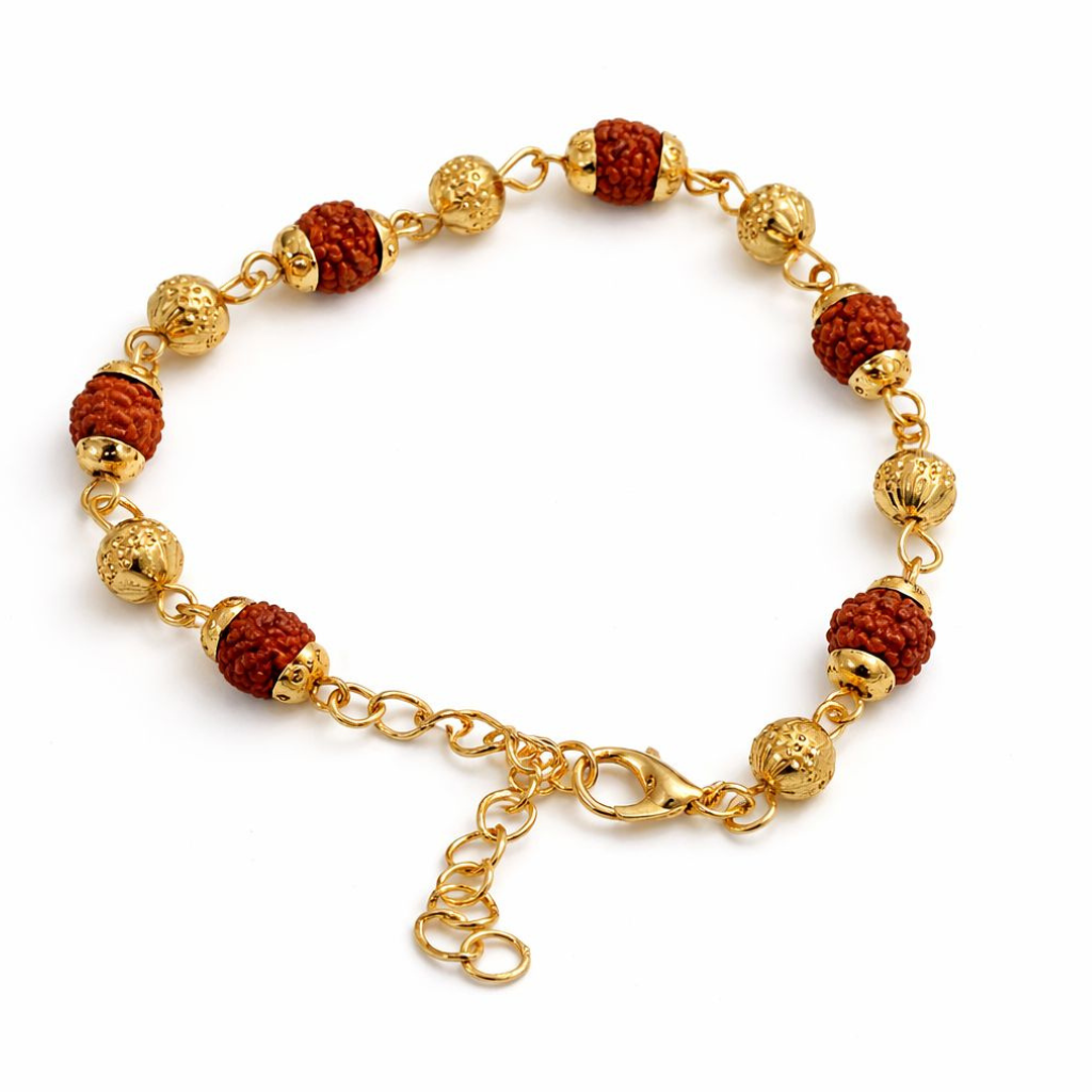 Indian Shiva Rudraksha Gold Beaded Hindu Bracelet (Close-up Detail) | The Colourful Aura