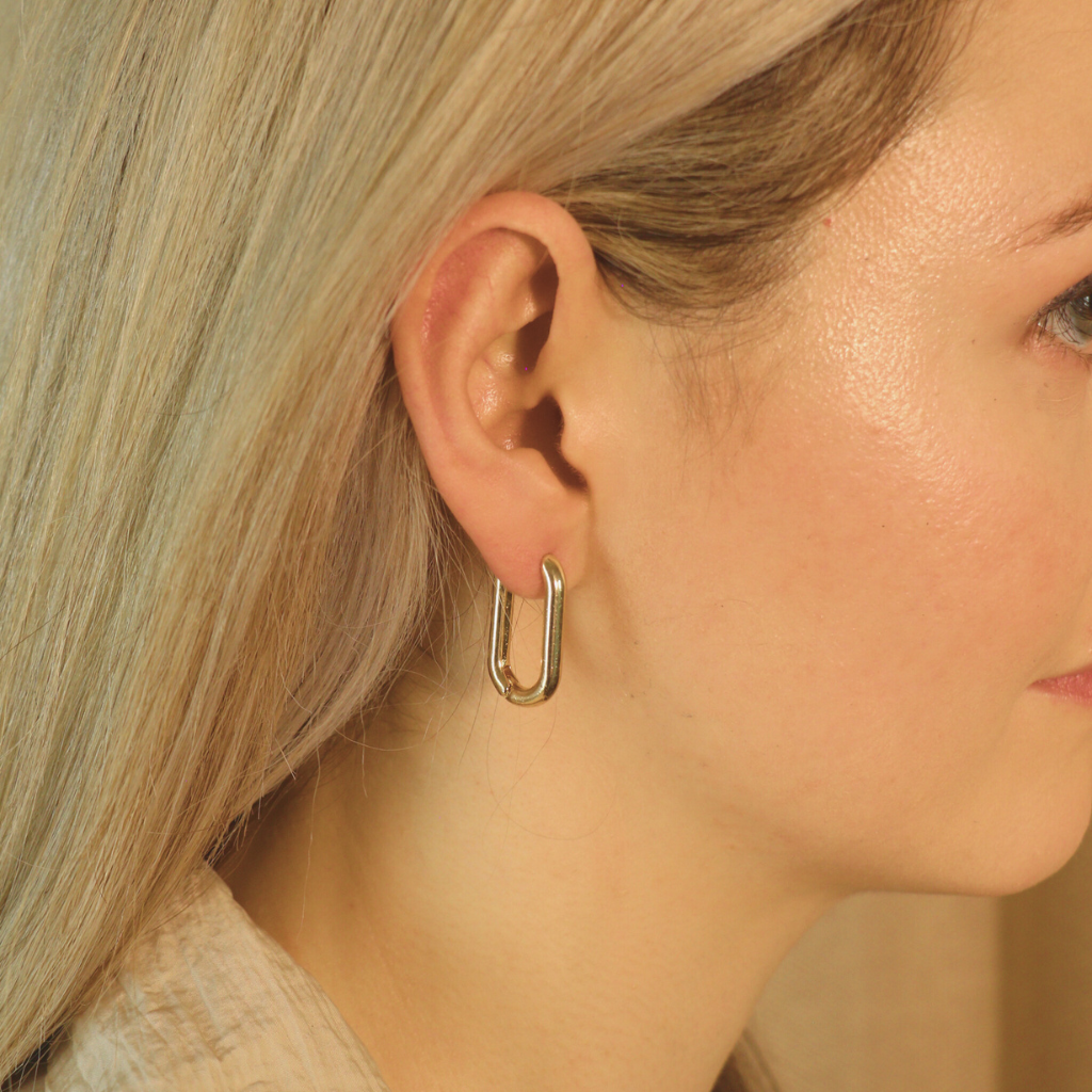Sterling Silver U Shape Geometric Minimalist Square Huggies Hoop Earrings