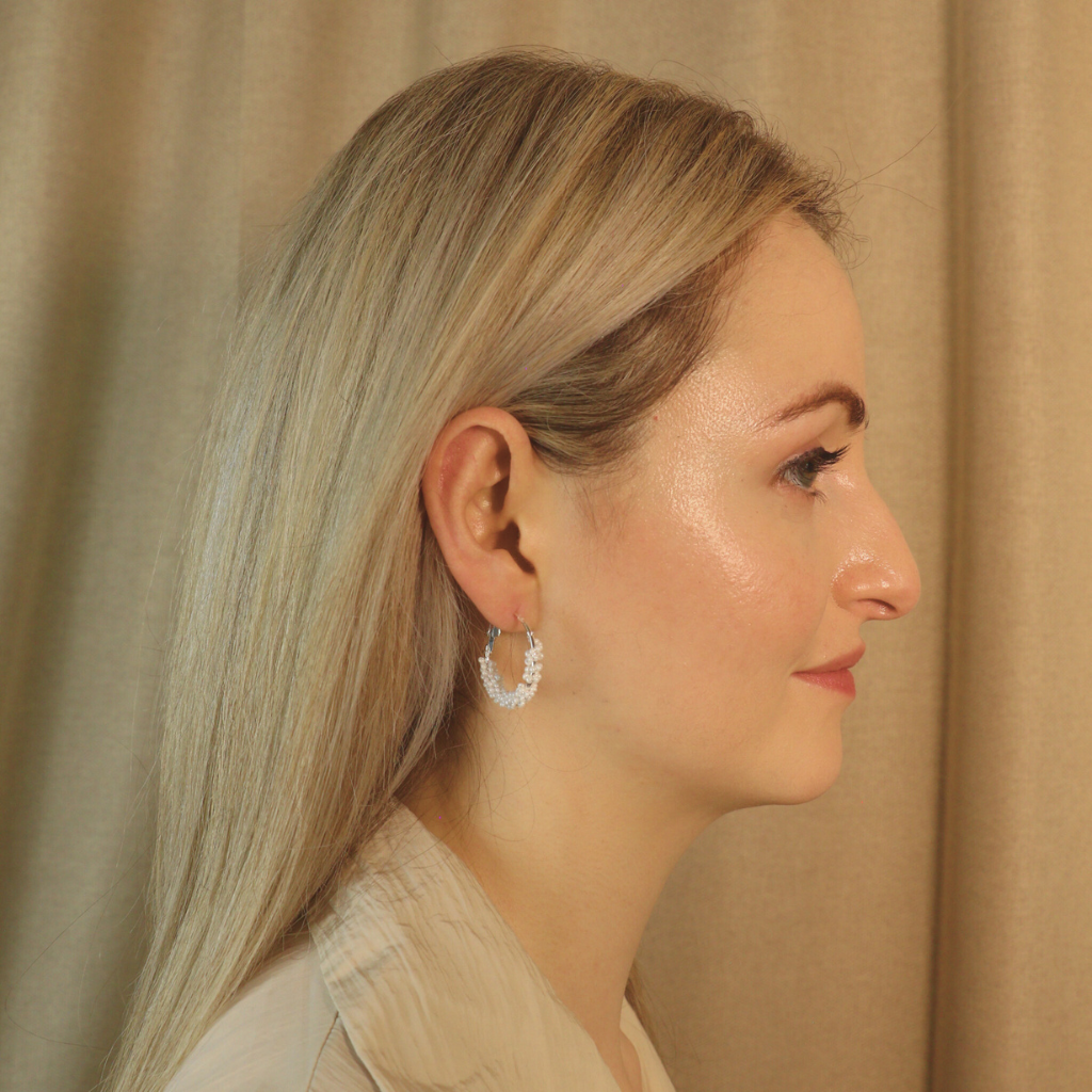 Large Bead Braided Summer Dainty Boho Huggie Asian Hoop Earrings (Close-up Detail) | The Colourful Aura