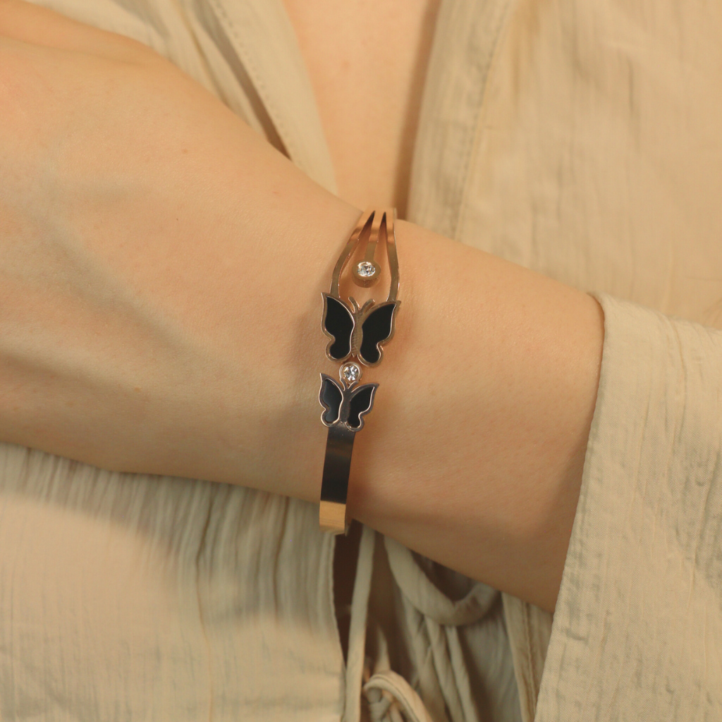 Rose Gold Dual Butterfly Slim Magnetic Design Bangle Bracelet