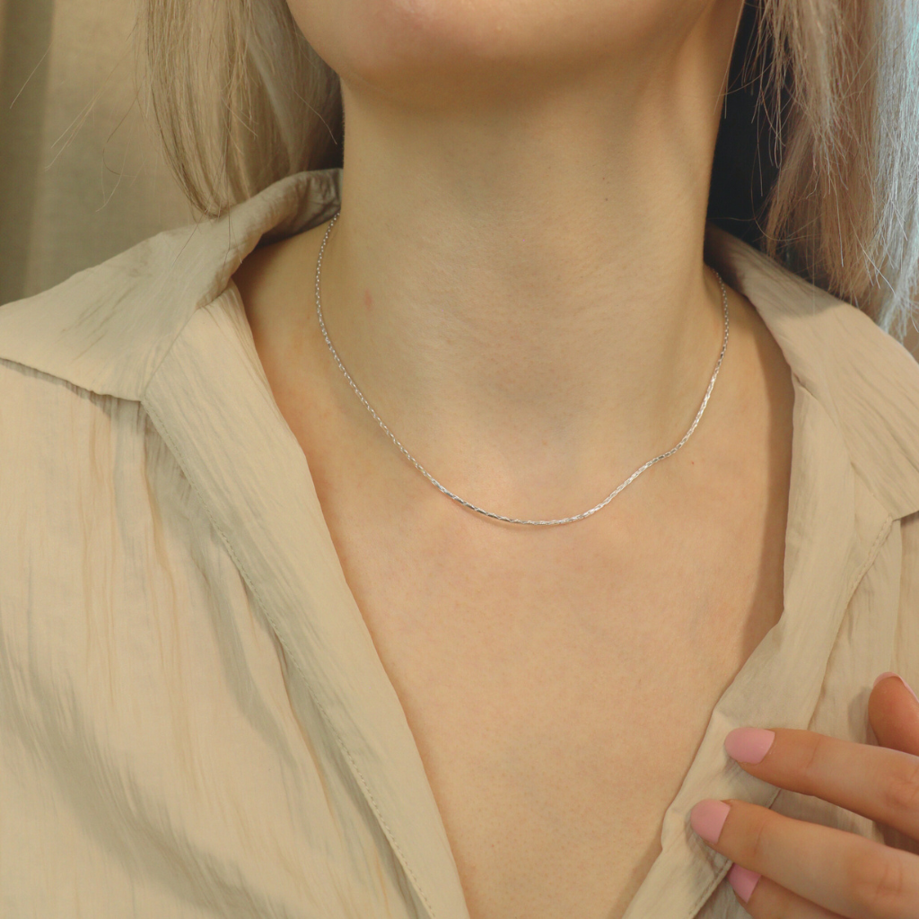 925 Sterling Silver Plain Braided Thin Minimalist Unisex Chain Choker Necklace – The Colourful Aura