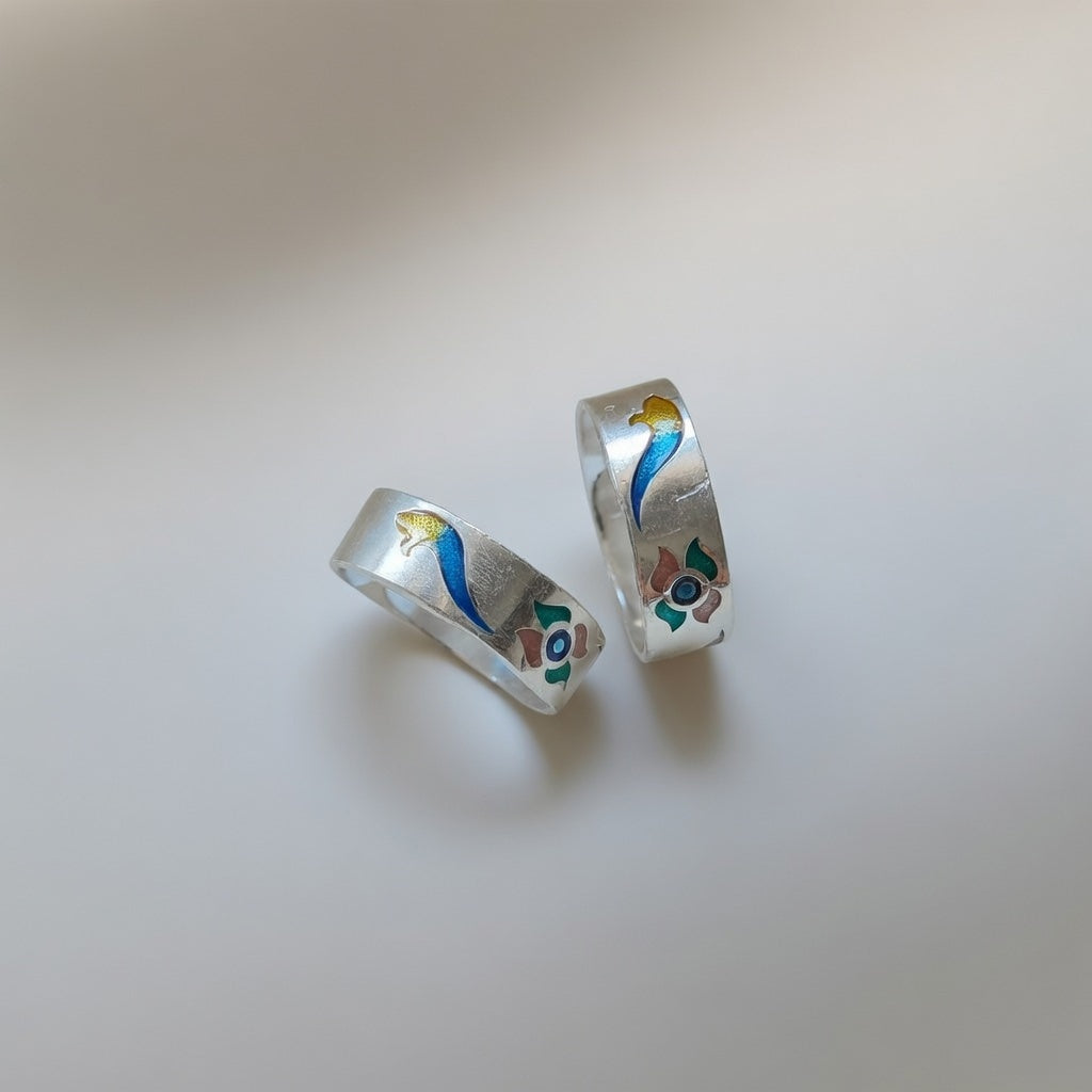 Silver Colourful Floral Band Boho Midi Band Dainty Adjustable Toe Ring — Boho Jewellery UK | The Colourful Aura