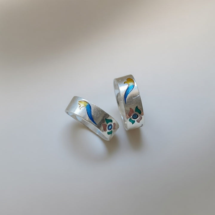 Silver Colourful Floral Band Boho Midi Band Dainty Adjustable Toe Ring