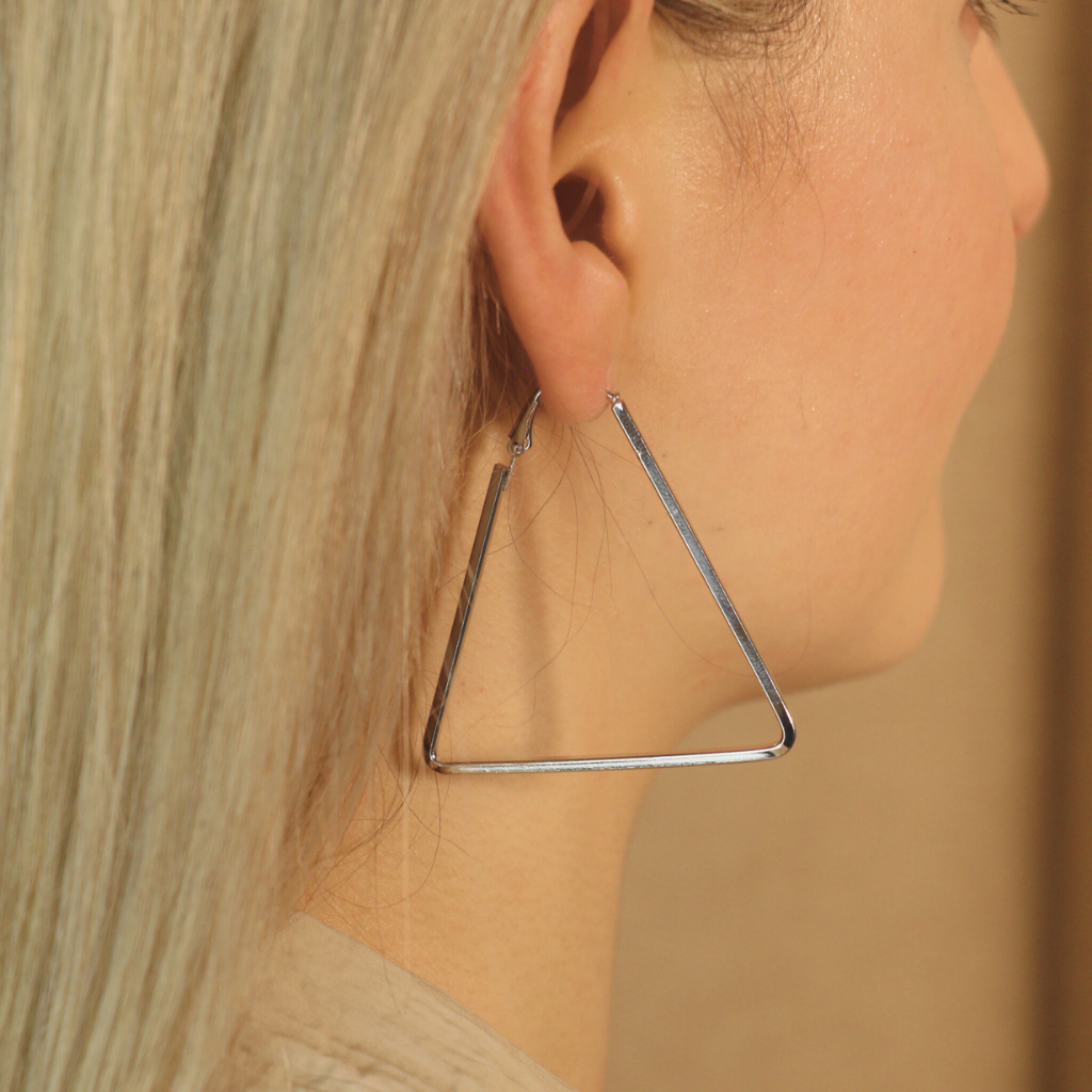 Silver Large Triangle Summer Beach Dainty Hoop Earring — Boho Jewellery UK | The Colourful Aura