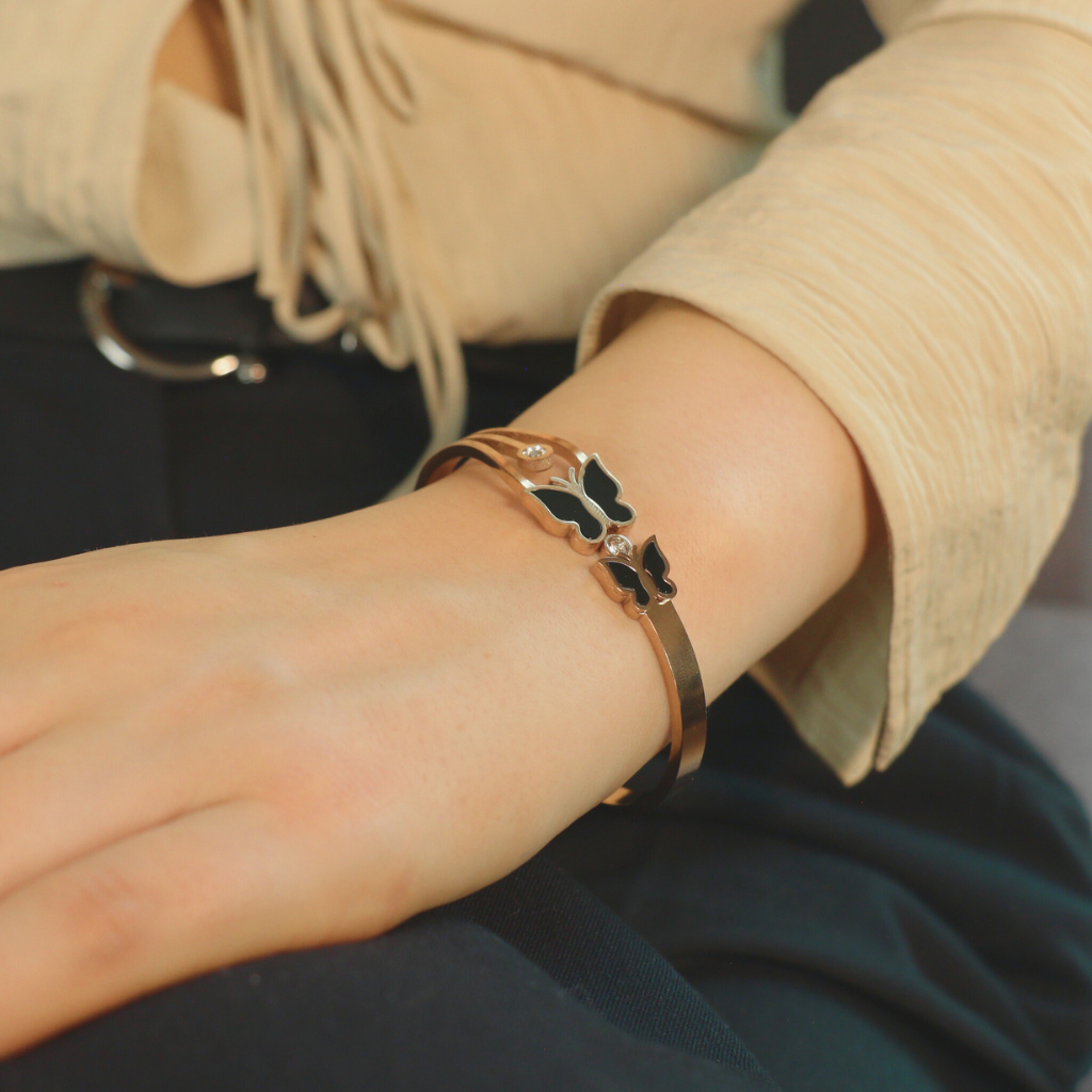 Rose Gold Dual Butterfly Slim Magnetic Design Bangle Bracelet