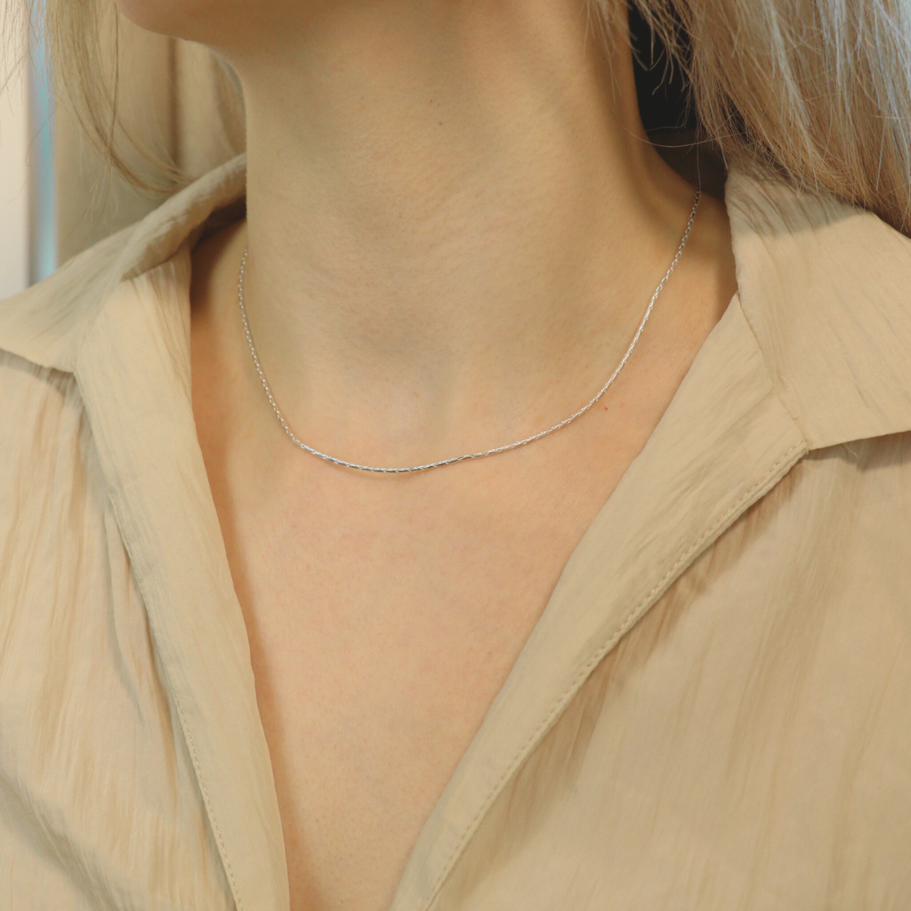 925 Sterling Silver Plain Braided Thin Minimalist Unisex Chain Choker Necklace