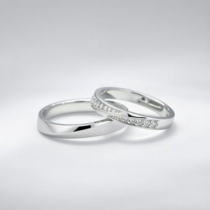 Adjustable Silver Plain Couple Promise Band Zircon Ring Set – The Colourful Aura