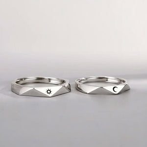 Silver Angle Cut Couple Moon and Sun Promise Adjustable Ring set — Boho Jewellery UK | The Colourful Aura