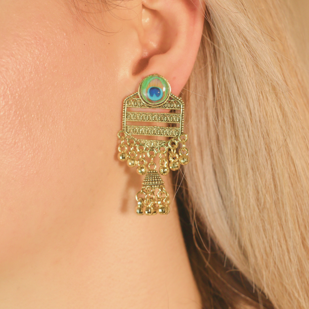 Peacock Indian Boho Oxidised Drop Ethnic Dome Asian Jhumka Earring