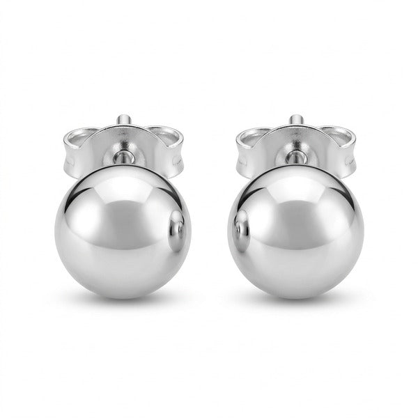 4mm Pure Silver Solid Unisex Round Ball Minimalist Dainty Everyday Studs Earrings (Close-up Detail) | The Colourful Aura