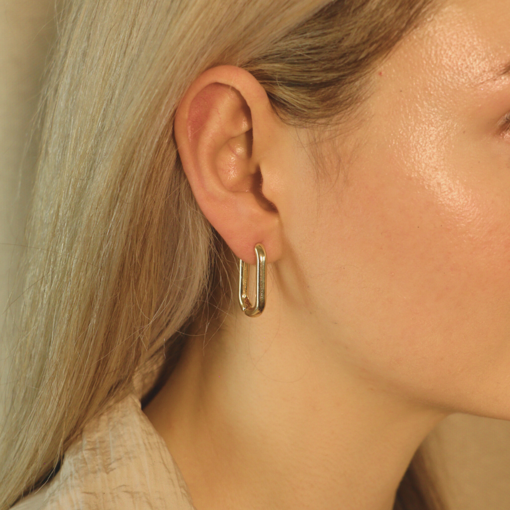 Sterling Silver U Shape Geometric Minimalist Square Huggies Hoop Earrings