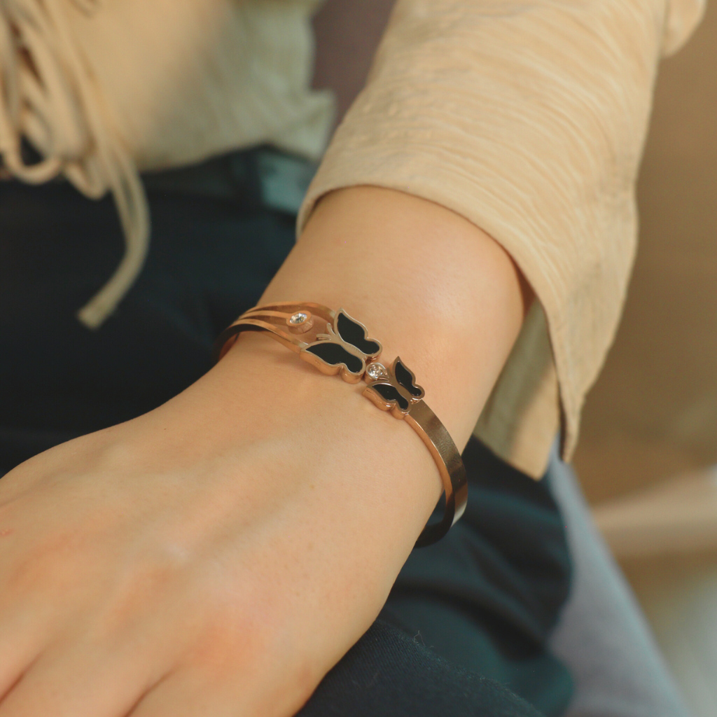 Rose Gold Dual Butterfly Slim Magnetic Design Bangle Bracelet