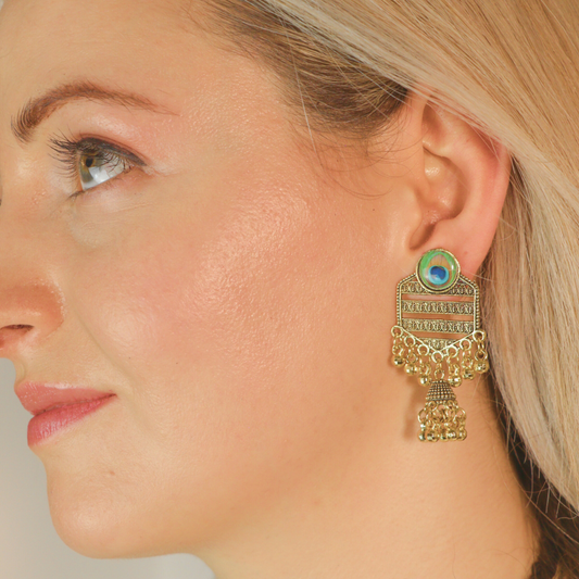 Peacock Indian Boho Oxidised Drop Ethnic Dome Asian Jhumka Earring