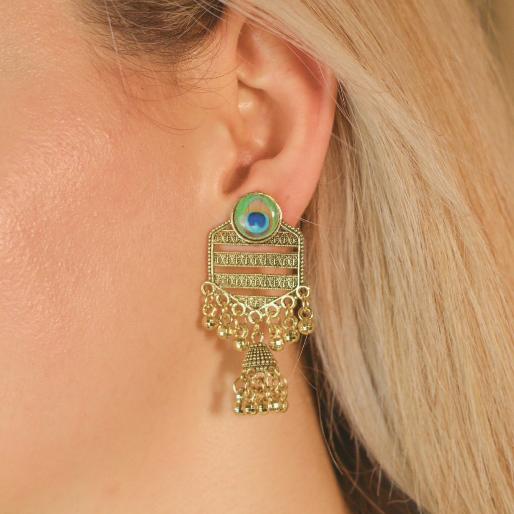 Peacock Indian Boho Oxidised Drop Ethnic Dome Asian Jhumka Earring — Boho Jewellery UK | The Colourful Aura