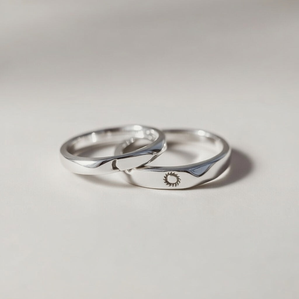 Flat Top Moon and Sun Promise Couple Matching Ring Set — Boho Jewellery UK | The Colourful Aura